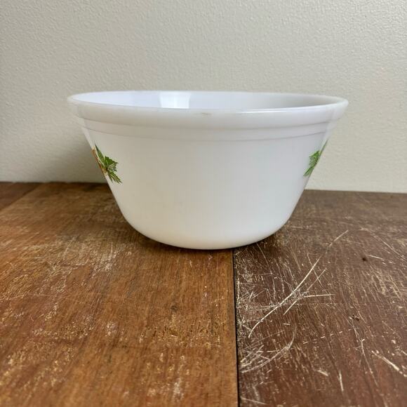 Vintage Federal Milk Glass Mixing Nesting Bowl Brown & Green Fall Leaves 9" - Picture 7 of 7
